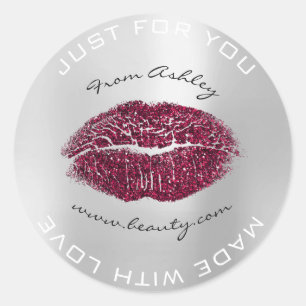 Made With Love Burgund Metal Gray Makeup Lips Kiss Classic Round Sticker