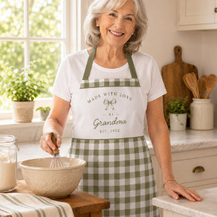 Made With Love by Grandma Gingham Checkered Sage Apron