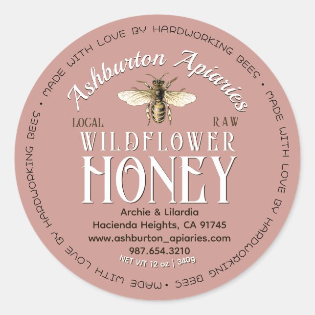 Made With Love By Hardworking Bees Honey Label (Front)