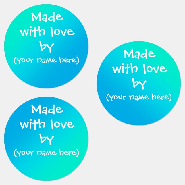 "Made With Love By" Teal Personalized Labels (Group)