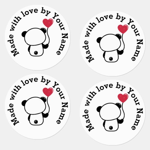 Made with Love by You Cute Panda Iron_On Labels