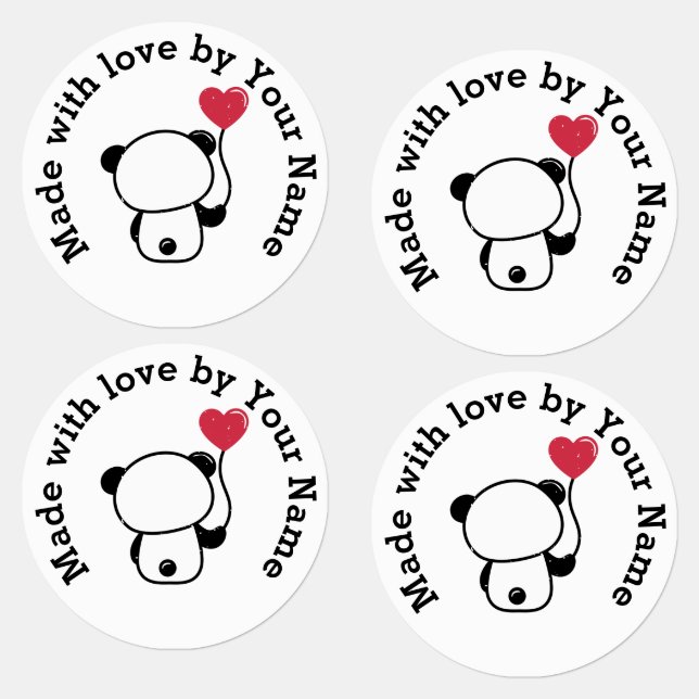 Made with Love by You Cute Panda Iron-On Labels (Group)