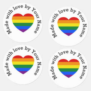 Made with Love by You Gay Pride Heart Iron-On Labels