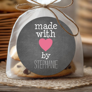 Made With Love By You - hot pink and chalkboard Classic Round Sticker