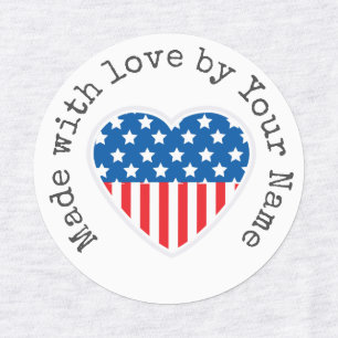 Made with Love by You Patriotic Heart Iron-On Labels