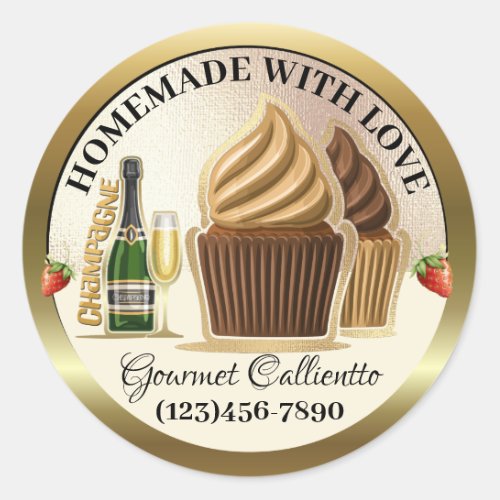 Made With Love Champagne Cupcake Food Sticker