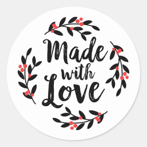 Made With Love Christmas Wreath  Classic Round Sticker