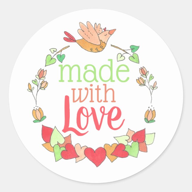 Made with Love Classic Round Sticker (Front)