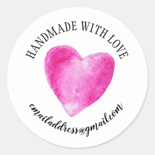 Made with love company name pink heart classic round sticker