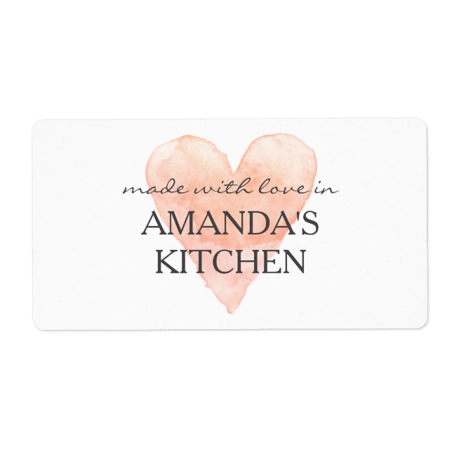 Made with love coral heart homemade food labels (Front)