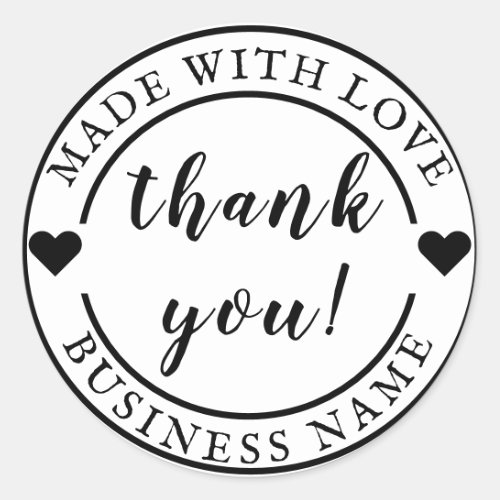 Made With Love  Custom Name Product Thank You  Classic Round Sticker