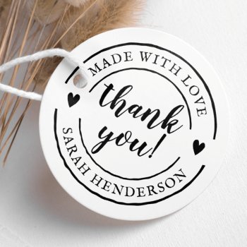 Made With Love & Custom Name Product Thank You Rubber Stamp by Cali_Graphics at Zazzle