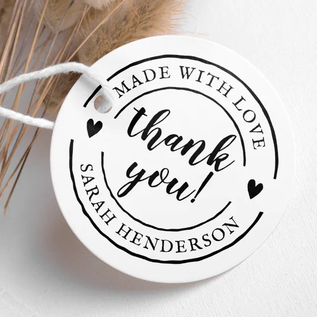 Made With Love & Custom Name Product Thank You Rubber Stamp | Zazzle