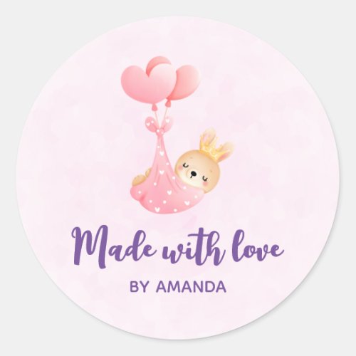 Made with Love Cute Baby Bunny in a Heart Blanket Classic Round Sticker