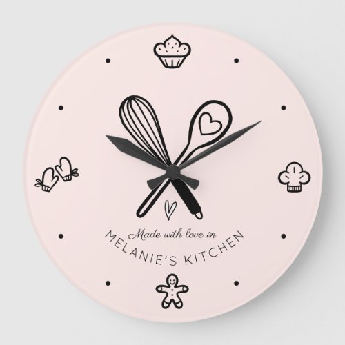 Made With Love Cute Baking Whisk Blush Pink Large Clock