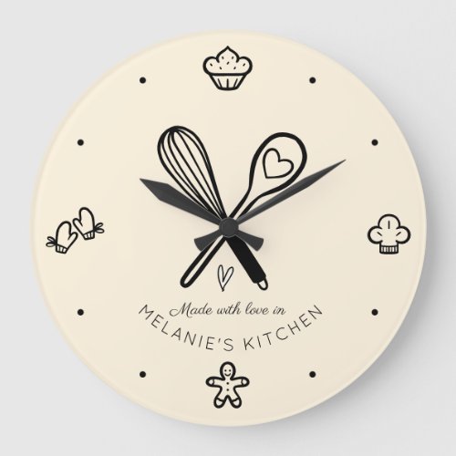 Made With Love Cute Baking Whisk Pale Yellow Large Clock