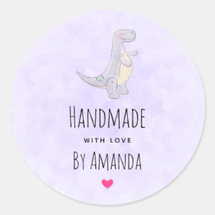 Made with Love Cute Gray Dinosaur Toy Watercolor Classic Round Sticker