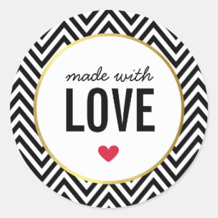 MADE WITH LOVE cute packaging chevron black white Classic Round Sticker