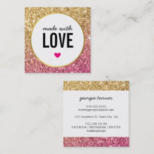 MADE WITH LOVE cute packaging glitter gold pink Square Business Card
