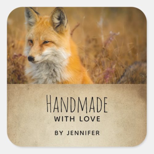 Made with Love Cute Red Fox Wilderness Photography Square Sticker