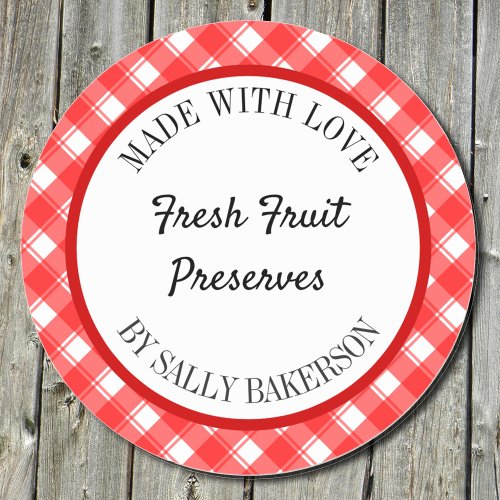 Made With Love Editable Red White Plaid Retro Classic Round Sticker