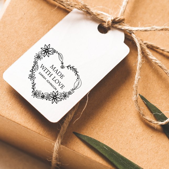Made With Love Floral Heart Wreath Personalized Rubber Stamp (Made With Love Floral Heart Wreath Personalized Rubber Stamp)