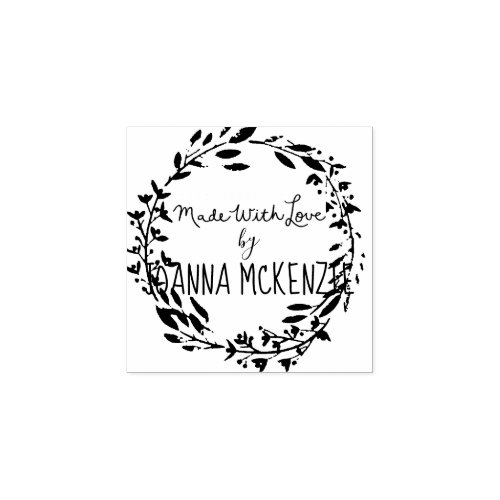 Made with Love floral leaves Wood Art Stamp