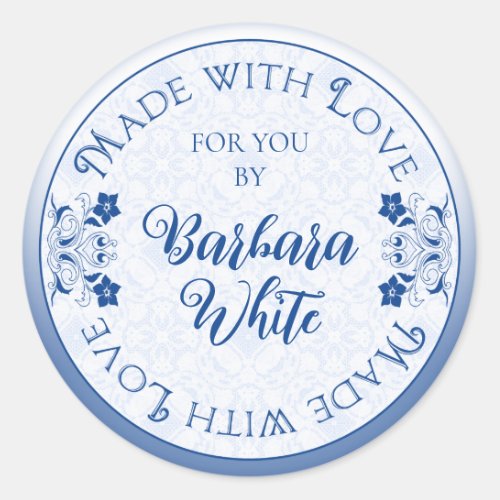 Made with Love for you blue floral Classic Round Sticker