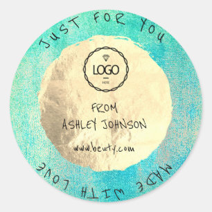 Made With Love For You Name Blue Logo Gold Classic Round Sticker