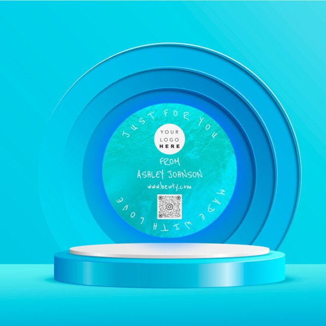 Made With Love For You Name Blue Ocean QR Logo Classic Round Sticker (Made With Love For You Name Blue Ocean QR Logo Classic Round Sticker)