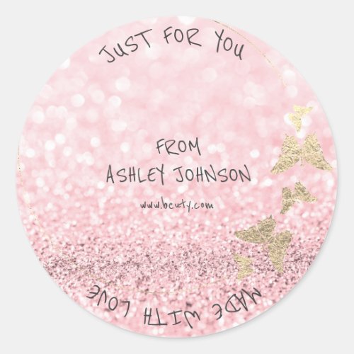 Made With Love For You Name Butterfly Gold Pink Classic Round Sticker