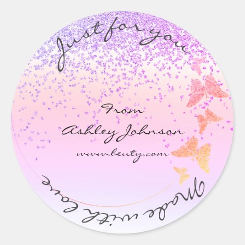 Made With Love For You Name Butterfly Purple Pink Classic Round Sticker