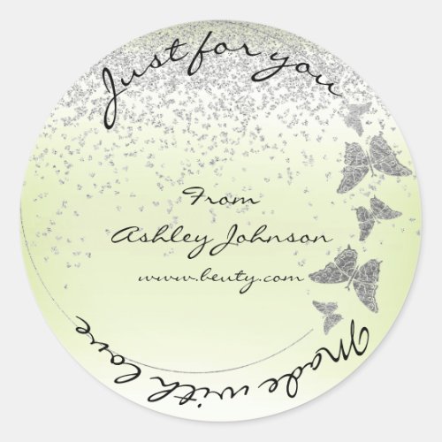 Made With Love For You Name Butterfly Silver Mint Classic Round Sticker