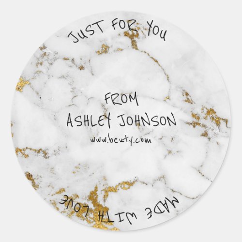 Made With Love For You Name Marble Vip Gold Black Classic Round Sticker