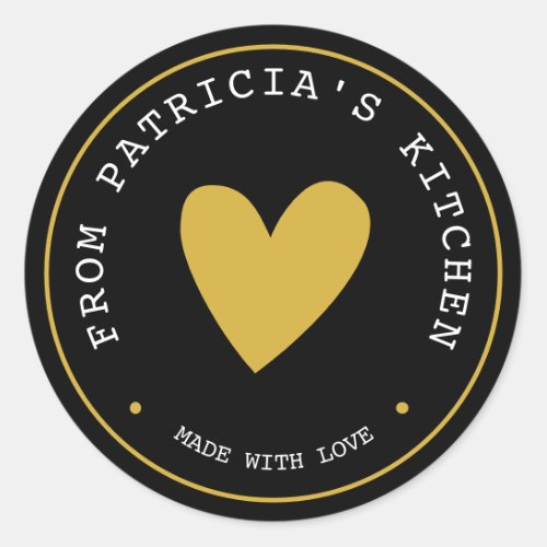 Made With Love From The Kitchen Of  Black Gold Classic Round Sticker