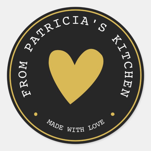 Made With Love From The Kitchen Of  Black Gold Classic Round Sticker (Front)