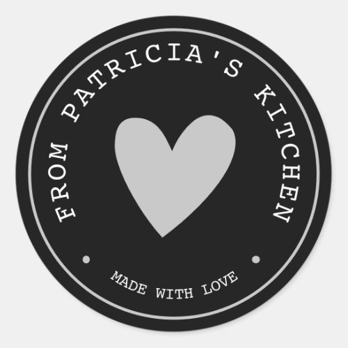 Made With Love From The Kitchen Of  Black Silver Classic Round Sticker