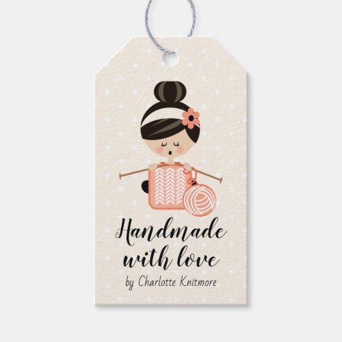 Made with Love Gift Tag Knitting Girl Asian