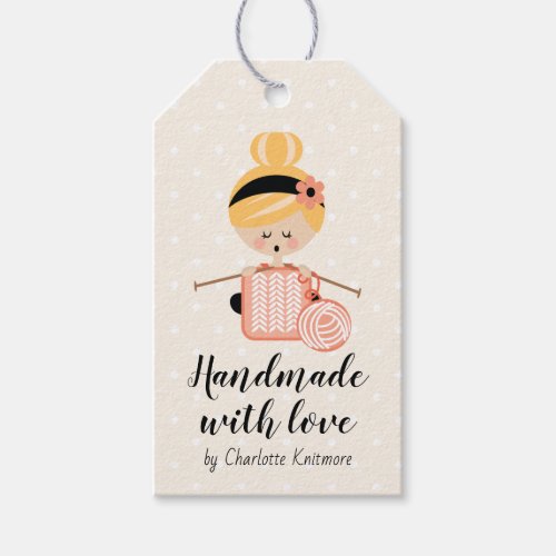 Made with Love Gift Tag Knitting Girl Blonde
