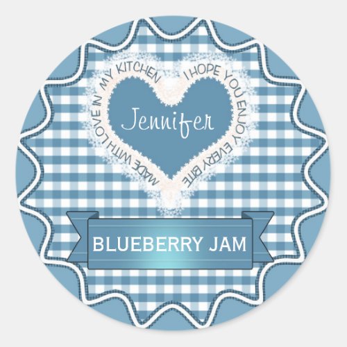 Made With Love Gingham Blue Classic Round Sticker
