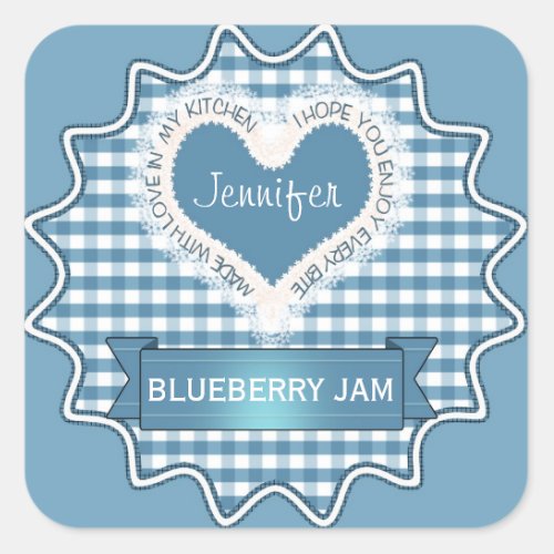Made With Love Gingham Blue Square Sticker
