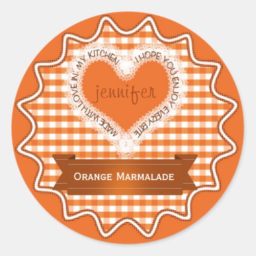 Made With Love Gingham Orange Classic Round Sticker