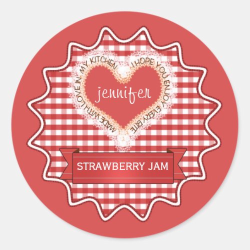 Made With Love Gingham Red Classic Round Sticker