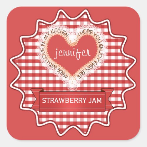 Made With Love Gingham Red Square Sticker