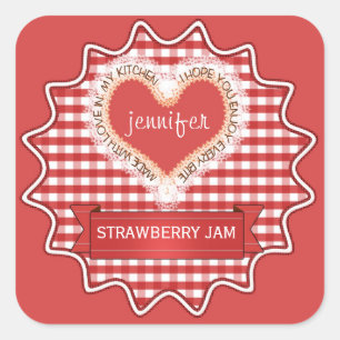 Made With Love Gingham Red Square Sticker