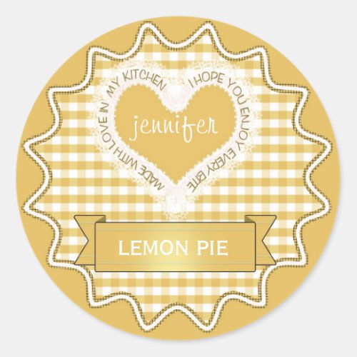 Made With Love Gingham Yellow Classic Round Sticker