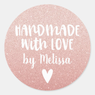 Made with Love Girly Pink Glitter Classic Round Sticker