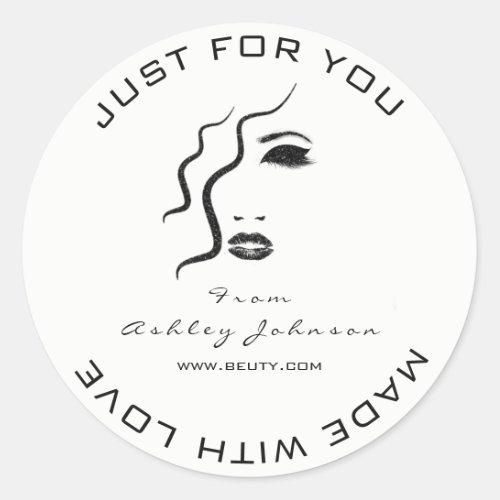 Made With Love Glitter Lashes Logo Black Makeup Classic Round Sticker