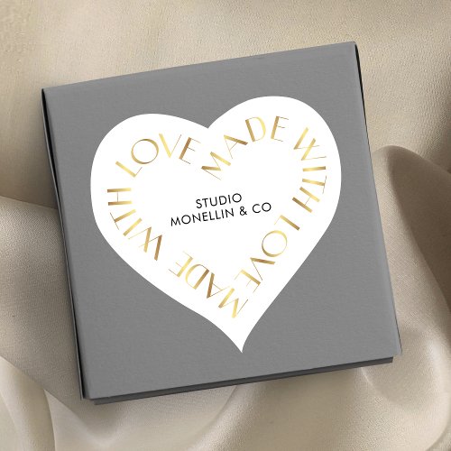 Made With Love Gold Effect Business Packaging Heart Sticker