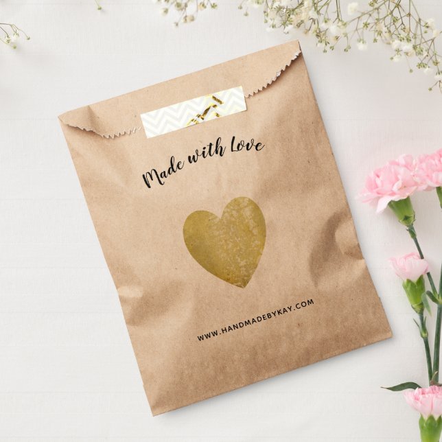 Made with Love • Gold Foil Heart Handmade Favor Bag (Sealed)